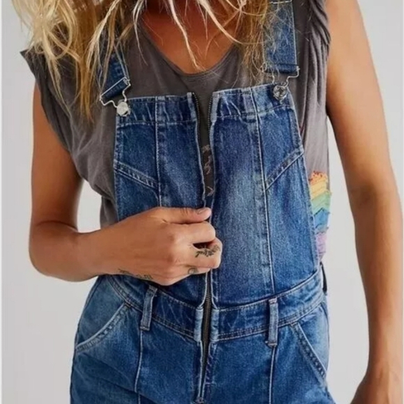 We The Free Camilla Overalls Slim Bootcut Denim Zip Front S - Picture 5 of 15